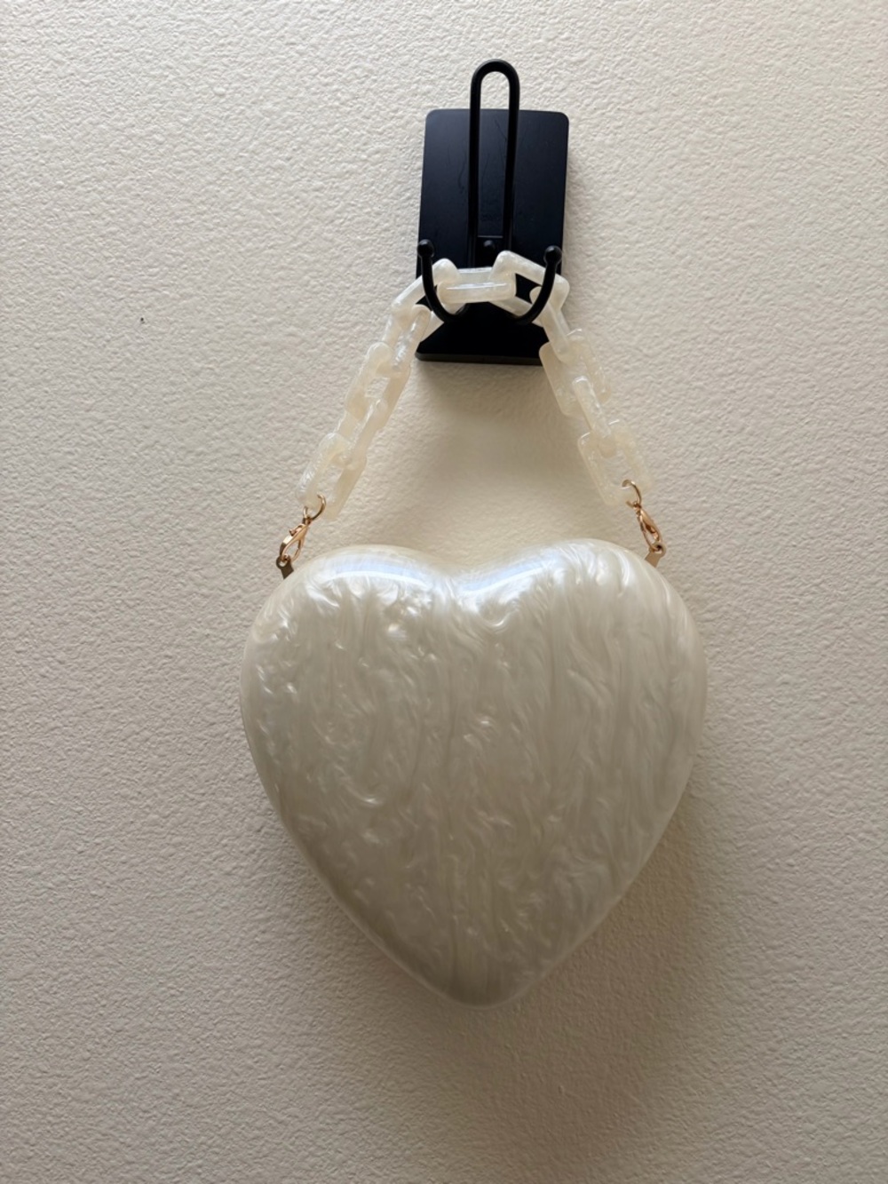 A New Day Pearlescent Heart-Shaped Acrylic Bag with Chain Handle
